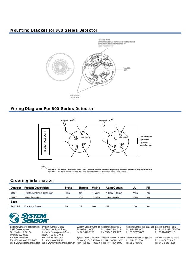 fire alarm photoelectric smoke \u0026 fixed temperature heat detector 600F Fenwal Heat Detector Wiring Diagram 80 ma for heat; 130ma for photoelectronic 882 885 agency listings; 2 mounting bracket for 800 series detector wiring diagram